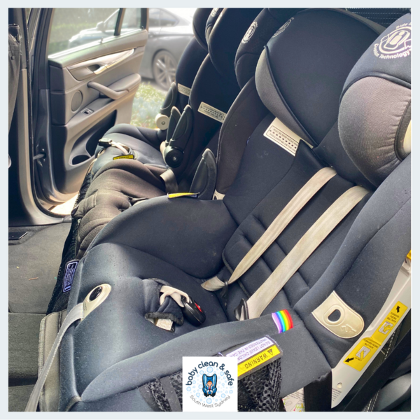 Britax Millenia forward facing and Britax Maxi Guard forward facing x 2. Three across 